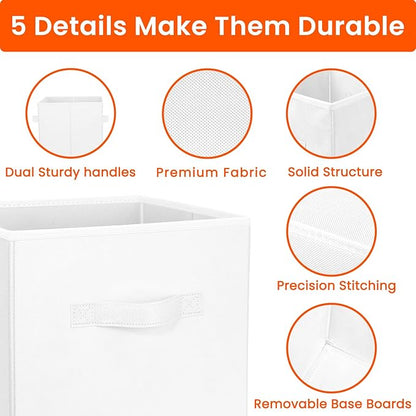 Criusia Storage Cubes, 11 Inch Cube Storage Bins for Shelves Closet Nursery Bedroom - 10 Pack Collapsible Baskets with Handles - Fabric Bins for Organizing Clothes Blanket Toys (White)