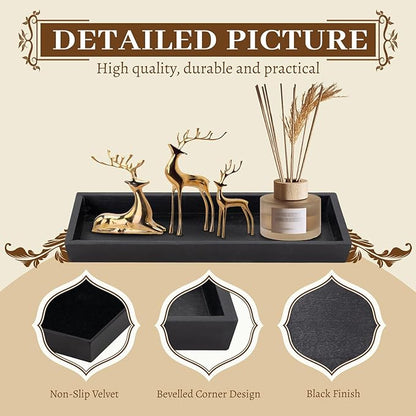 MAONAME Black Bathroom Vanity Tray, Rustic Long Narrow Tray, Rectangle Farmhouse Wood Trays, Countertop Organizer Trays for Candle, Perfume, 12.2"x 5"