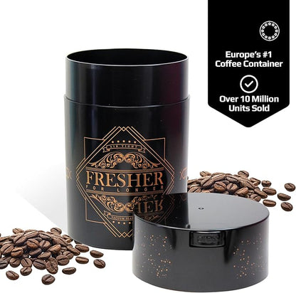 Coffeevac 1LB – Patented Airtight Container | Multi-use Vacuum Container Works as Smell Proof Containers for Ground Coffee and Coffee Bean Containers. Black with Gold Logo