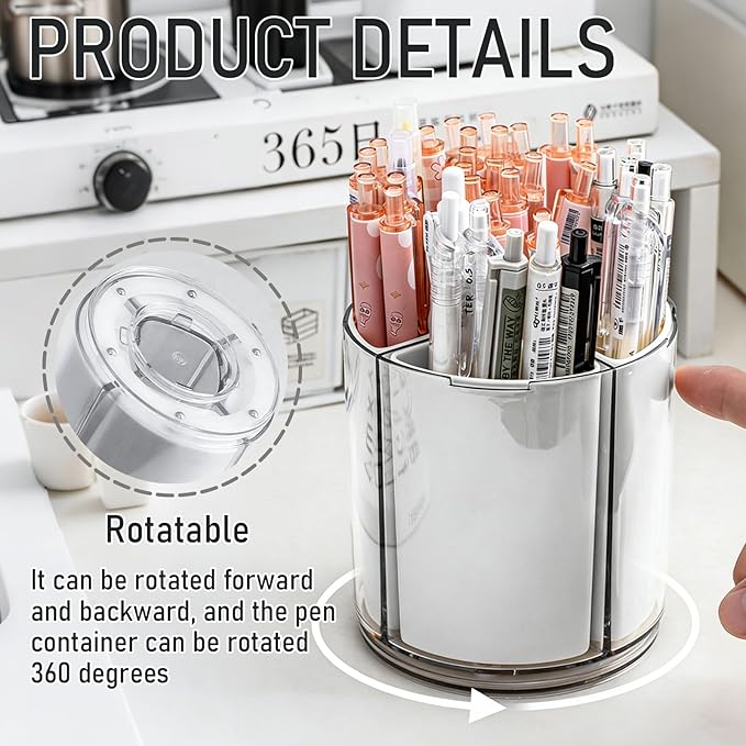 Rotating Makeup Organizer Countertop, Detachable Desk Organizer, 5 Slots Unique Make up Brushes Cup for Cosmetics, Art Supply, Multi Compartment Pen Holder, White, 1 Piece
