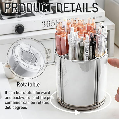 Rotating Makeup Organizer Countertop, Detachable Desk Organizer, 5 Slots Unique Make up Brushes Cup for Cosmetics, Art Supply, Multi Compartment Pen Holder, White, 1 Piece