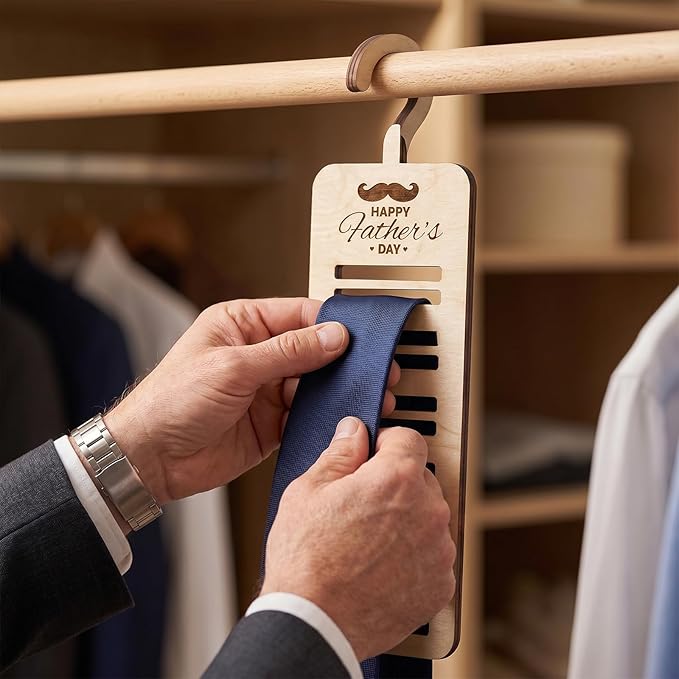 1PC Wooden Tie Rack for Dad’s Closet, Wooden Tie Hanger Space-Saving Organizer & Decorative Woodcraft, Ideal Gift for Father’s Day, Birthday, or Holiday(0.4inches/1cm Thick)