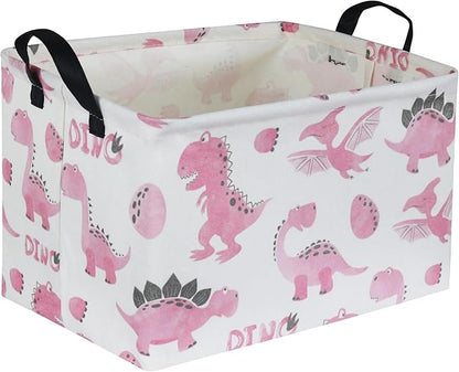Rectangular Pink Baskets,Dinosaur Basket Cute Storage Basket Organizer for Kids Room Dinosaur Decor ,Clothers,Toys Box,Books,Kid's Gifts Storage. (Pink Dinosaur)