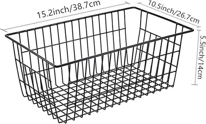 Redrubbit Wire Storage Baskets, Large Farmhouse Metal Freezer Basket Storage Organizer Bins with Handles for Kitchen Cabinets, Pantry, Closets, Bedrooms, Bathrooms, Set of 6, Black