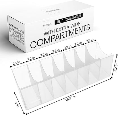 Targum Belt Organizer for Large Buckles – Extra-Wide Acrylic Belt Organizer with 7 Compartments for Closet and Drawer