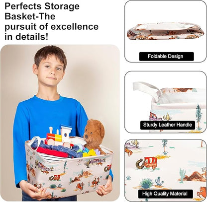 3 Pcs Western Bull Boho Rectangle Storage Basket Collapsible Highland Cow Storage Bin for Nursery Toys Books Waterproof Baskets for Closet Shelves Bedroom Decor(Cow)
