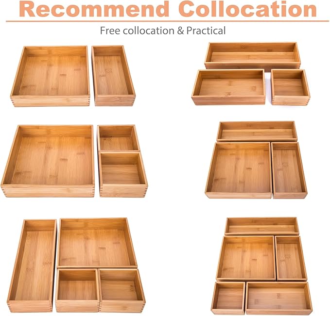 Bamboo Drawer Oragnizer Box, Kitchen Seasoning Organizer Tray, Tableware Knife Fork Organizer Box, Home Drawer Sorting Box, Bamboo 12"*4"