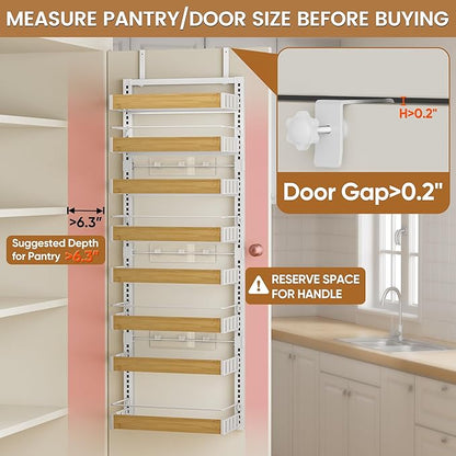 POKIPO 8 Tier Over The Door Pantry Organizer, 2 IN 1 Wall Mount or Hanging Spice Rack Seasoning Shelves with Adjustable Basket, Back of Door Organizer and Storage for Kitchen Cabinet and Room Closet