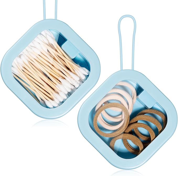 Kathfly 2 Pack Hair Tie Organizer Portable Hairband Holder Portable Hair Accessories Organizer Hanging Storage Container for Cotton Swab Bobby Pin Small Items on Desktop(Blue)