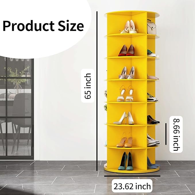 7 Tier Rotating Shoe Rack Tower, Easily Assembled Lazy Susan Shoe Organizer, 360° Spinning Shoe Rack Circular Storage, Multi-Purpose Rotating Storage Tower