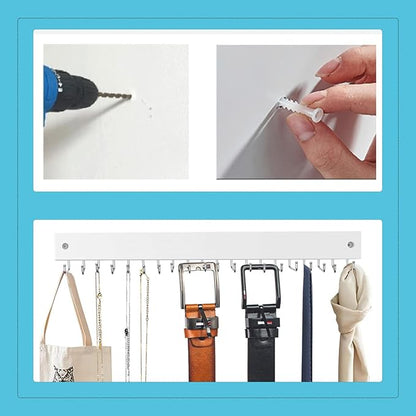 Wall-Mounted Belt and Tie Hanger, Wood Space-Saving Belt Rack with 20 Rotating Hooks - Multi-Functional Closet Organizer for Ties, Belts, Scarves & Accessories