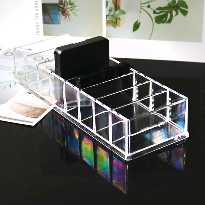 Nsmykhg Acrylic Makeup Organizer,6 Pack 8 Spaces Clear Vanity Drawer for Eyeshadow Palette, Lipstick & Highlighter Storage, Skincare Display, Bathroom Cosmetic Organize,10"x3.5"x1.8"