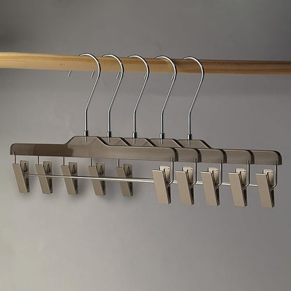Acrylic Clip-Hangers Black for Pants, Skirts and Shorts with 360 Degree Silver/Golden Hook | Space Saving & Non-Slip | 5 Pack