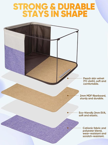 BALEINE 4 Pack Fabric Closet Storage Bins for Shelves, Linen Closet Organizers and Storage, Decorative Baskets for Organizing, Shelf, Clothes, Home, Office (Lavender, 14''x10''x8.5'')