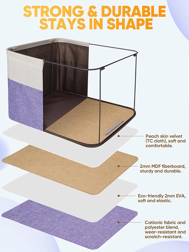 BALEINE 3 Pack Fabric Closet Storage Bins for Shelves, Linen Closet Organizers and Storage, Decorative Baskets for Organizing, Shelf, Clothes, Home, Office (Lavender, 17''x13''x10.5'')