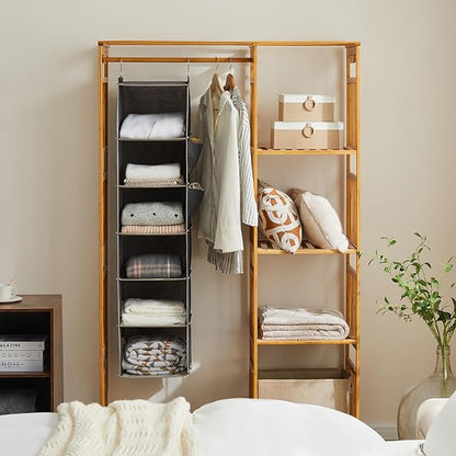 YOUDENOVA Hanging Closet Organizer and Storage, 6-Shelf Closet Hanging Storage Shelves, Grey
