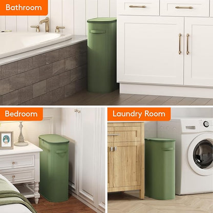 Lifewit Slim Laundry Basket with Lid, Narrow Large Laundry Hamper with Plastic Handles and Removable Bag, Tall Foldable Dirty Clothes Hampers for Laundry Room, Bedroom, Bathroom, Dorm, 65L Green