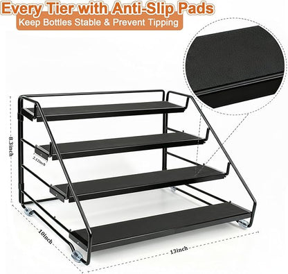 4 Tier Spice Rack Organizer for Cabinet, Step Adjustable Spice Shelf Seasoning Organizer with Non Slip Tiers, Expandable Metal Spice Rack for Kitchen Countertop, Pantry, Cupboard – Black