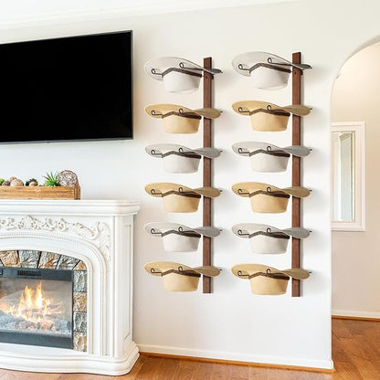 Cowboy Hat Rack, 6 Pieces Hat Rack for Cowboy Hats with Wooden Board, Metal Cowboy Hat Holder Wall Storage Hat Holder-Organize Western Hats with Style and Ease