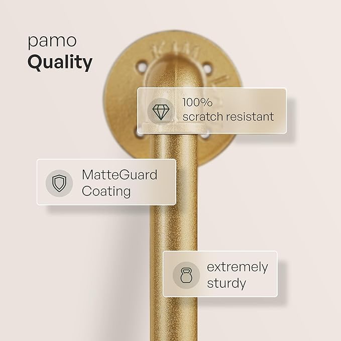 pamo Industrial Pipe Clothing Rack Gold - 1014 lbs Capacity - Wall Mounted Clothes Rack and Walk In Closet for Wardrobe