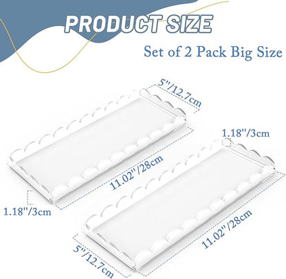 2 Pack Scalloped Acrylic Tray for Bathroom Clear Bathroom Trays for Counter Bathroom Toilet Tank Tray Organizer for Perfume, Soap, Towels, Tissue, Candle Decor Total 2PCS(Large: 11" L x 5" W, 2Pack)