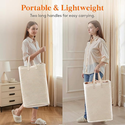 Lifewit 75L Large Collapsible Laundry Hamper, Tall Foldable Dirty Clothes Baskets Waterproof, Freestanding Design with Easy Carry Handles in Dorm Bedroom Bathroom College, Beige