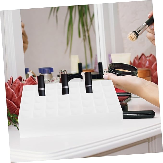 2pcs 40 Lipstick Stand 40 Slots Makeup Holder Lipstick Tubes Display Case Cosmetic Display Cases Storage Canister Lip Gloss Makeup Organizer Cosmetic Storage Boxes Dresser White