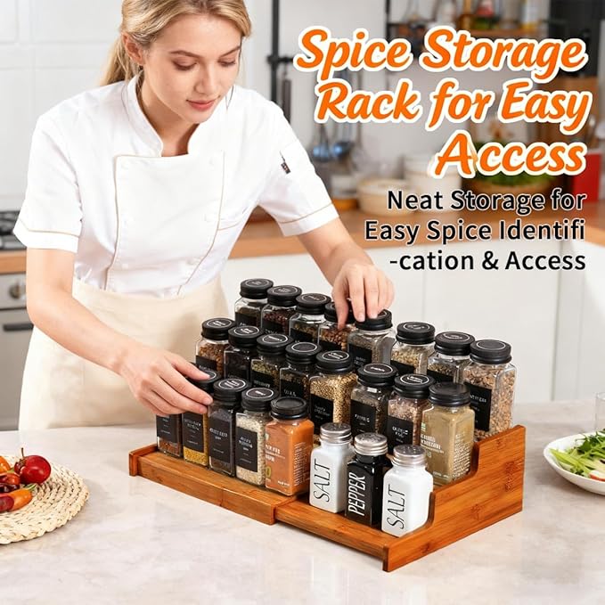 JinDoWin Spice Organization for Cabinet, Cabinet Spice Organizer, 3-Tier Spice Rack Organizer for Cabinet, Multi-Use Seasoning Organizer & Seasoning Rack (2, Dark Bamboo)