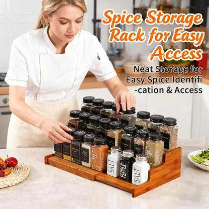 JinDoWin Spice Organization for Cabinet, Cabinet Spice Organizer, 3-Tier Spice Rack Organizer for Cabinet, Multi-Use Seasoning Organizer & Seasoning Rack (2, Dark Bamboo)