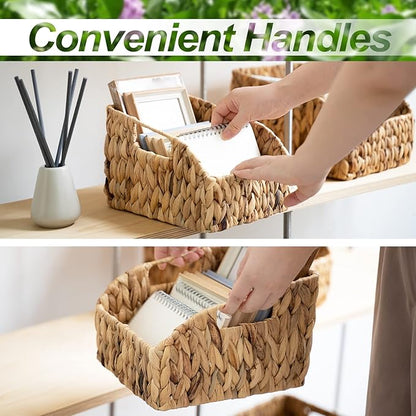 FairyHaus Wicker Baskets 2 Pack, Natural Large Wicker Baskets for Storage, Nesting Hand-woven Water Hyacinth Wicker Baskets for Organizing with Built-in Handles, 9"L x 11"W x 7"H