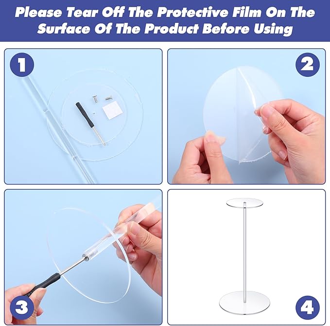 Dimeho 6 PCS Acrylic Hat Stand 12" Clear Wig Display Rack Baseball Cap Holder Acrylic Risers With Round Barbell Pedestal for Display Tabletop Watch Jewelry Multiple Hats