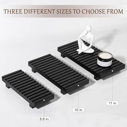 Bathroom Tray Rustic Farmhouse Bathroom Decor Wood Display Stand Riser Kitchen Soap Dish Holder for Vanity, Countertop, Sink, 10 * 4.5 Black