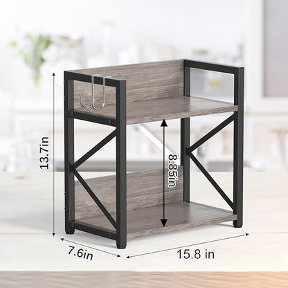 Kitchen Countertop Organizer, Coffee Bar Station Organizer for Countertop, 2 Tiers Kitchen Counter Shelf, Wooden Spice Rack Organizer, Space Saving Desk Shelving Riser Unit