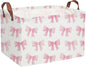 Sanjiaofeng Rectangular Kids Basket Pink Storage Bins,Girls Storage Baskets with Handles.Clothers,Toys,Books,Kid's Gifts Storage. (Pink Bowknot)