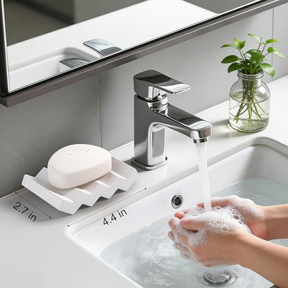 Self Draining Bar Soap Holder Diatomite Soap Dish Fast Drying Soap Saver Small Sponge Caddy for Shower, Bathroom, Kitchen Sink, White