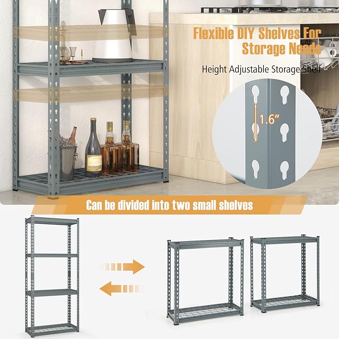 Goplus 4-Tier Metal Shelving Unit, 4 Pack Heavy Duty Wire Storage Rack with Anti-Slip Foot Pads, Height Adjustable Shelves for Warehouse, Kitchen, Living Room, Garage, 12" D x 27.5" W x 60" H