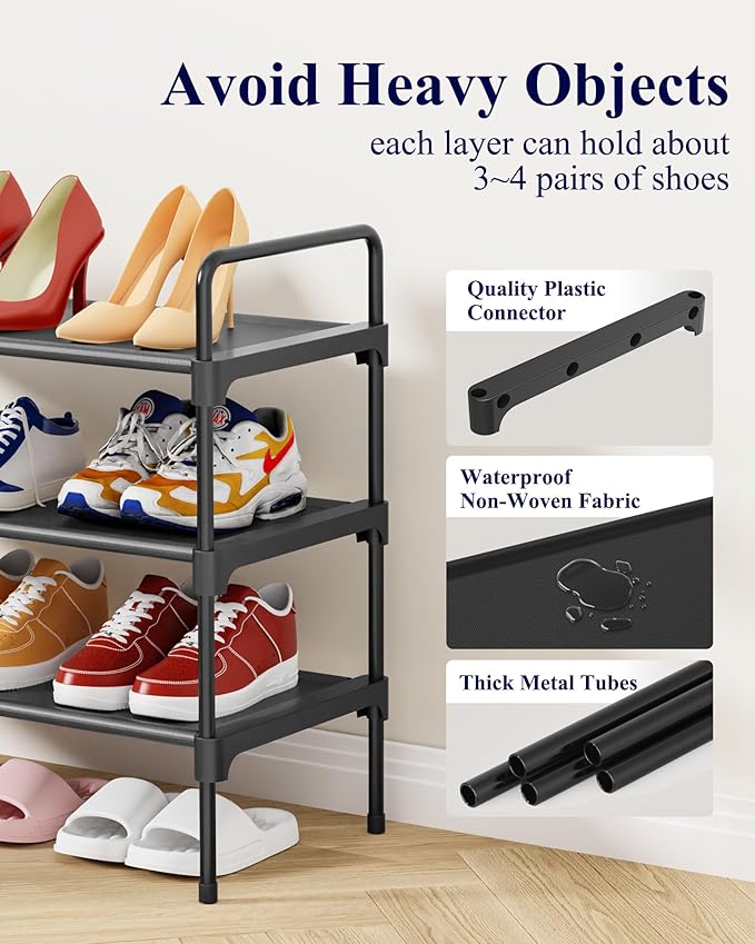 Kitsure Shoe Rack for Closet, Sturdy Shoe Storage for Entryway, Space-Saving Shoe Rack Small and Shoe Shelf, 27.6" Wide, Black
