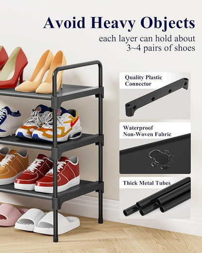 Kitsure Shoe Rack for Closet, Sturdy Shoe Storage for Entryway, Space-Saving Shoe Rack Small and Shoe Shelf, 27.6" Wide, Black