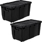 IRIS USA 32 Gallon Heavy Duty Rolling Storage Bin with Lid, 2 Pack Extra Large Stackable Industrial Tote, Lockable Container with Wheels and Secure Latches for Garage, Basement, Camping, Tools, Truck