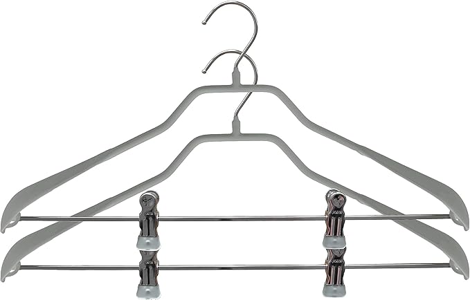 Mawa by Reston Lloyd BodyForm Series Non-Slip Space Saving Clothes Hanger with 2 Clips for Pants or Skirts, Style 42/LK, Set of 2, Silver