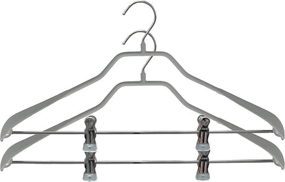 Mawa by Reston Lloyd BodyForm Series Non-Slip Space Saving Clothes Hanger with 2 Clips for Pants or Skirts, Style 42/LK, Set of 2, Silver