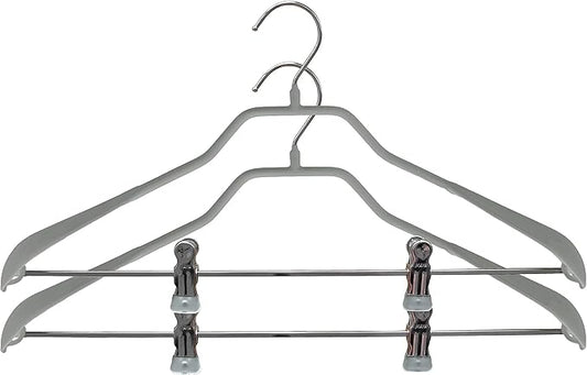 Mawa by Reston Lloyd BodyForm Series Non-Slip Space Saving Clothes Hanger with 2 Clips for Pants or Skirts, Style 42/LK, Set of 2, Silver