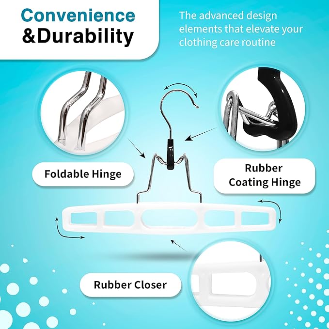 DEILSY™ Pants Hangers Skirt Hanger Pant with Locking Hook Versatile Skirt Hangers for Closet Organization White Jean for Men and Women Heavy Duty 10 Pack