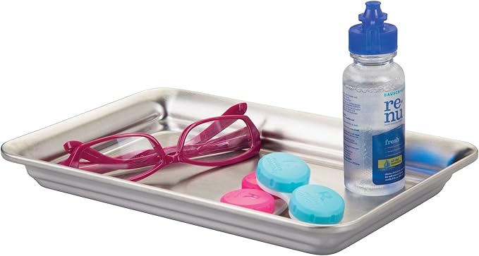 iDesign Metal Vanity Tray, Non-Slip Guest Towel Board for Bathroom, Kitchen, Office, Craft Room, Countertops, Closets, 6.5" x 10" x 1", Brushed Stainless Steel