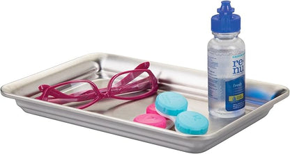 iDesign Metal Vanity Tray, Non-Slip Guest Towel Board for Bathroom, Kitchen, Office, Craft Room, Countertops, Closets, 6.5" x 10" x 1", Brushed Stainless Steel