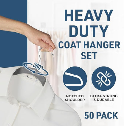 Lifemaster Velvet Non-Slip Hangers - 50 Pieces Non-Slip Coat Hanger Set with 360° Swivel Hook, Space-Saving, Sleek Design, Keep Closet Organized, Smooth Velvet Finish, Lightweight Construction - Gray
