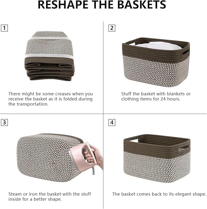 4 Pack Storage Baskets for Organizing, Woven Baskets for Shelves - Perfect for Toys, Books, Towels, and Clothes, Durable Gift Basket Bins Toy Storage, 12.7''Lx9''Wx7.8''H, Green & White