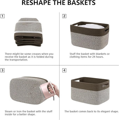 4 Pack Storage Baskets for Organizing, Woven Baskets for Shelves - Perfect for Toys, Books, Towels, and Clothes, Durable Gift Basket Bins Toy Storage, 12.7''Lx9''Wx7.8''H, Green & White