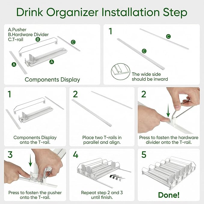 White Fridge Organizer, Automatic Can Dispenser & Drink Rack - Holds up to 25 Cans (12oz/16oz/20oz), Adjustable Gliding Soda & Beer Organizer for Refrigerator - Space Saving Kitchen Storage