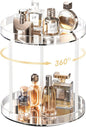Lolalet 360 Degree Rotating Acrylic Perfume Organizer Stand, 2 Tiers Clear Perfumes Holder Display Rack, Makeup Skincare Organization for Vanity Bathroom Countertop -Large, Clear